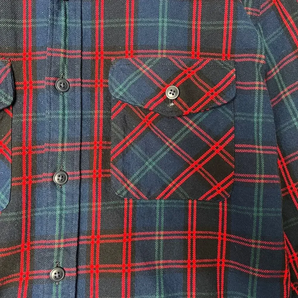 J CREW Shirt Mens Small Blue Red navy Plaid Heavyweight Flannel Outdoor